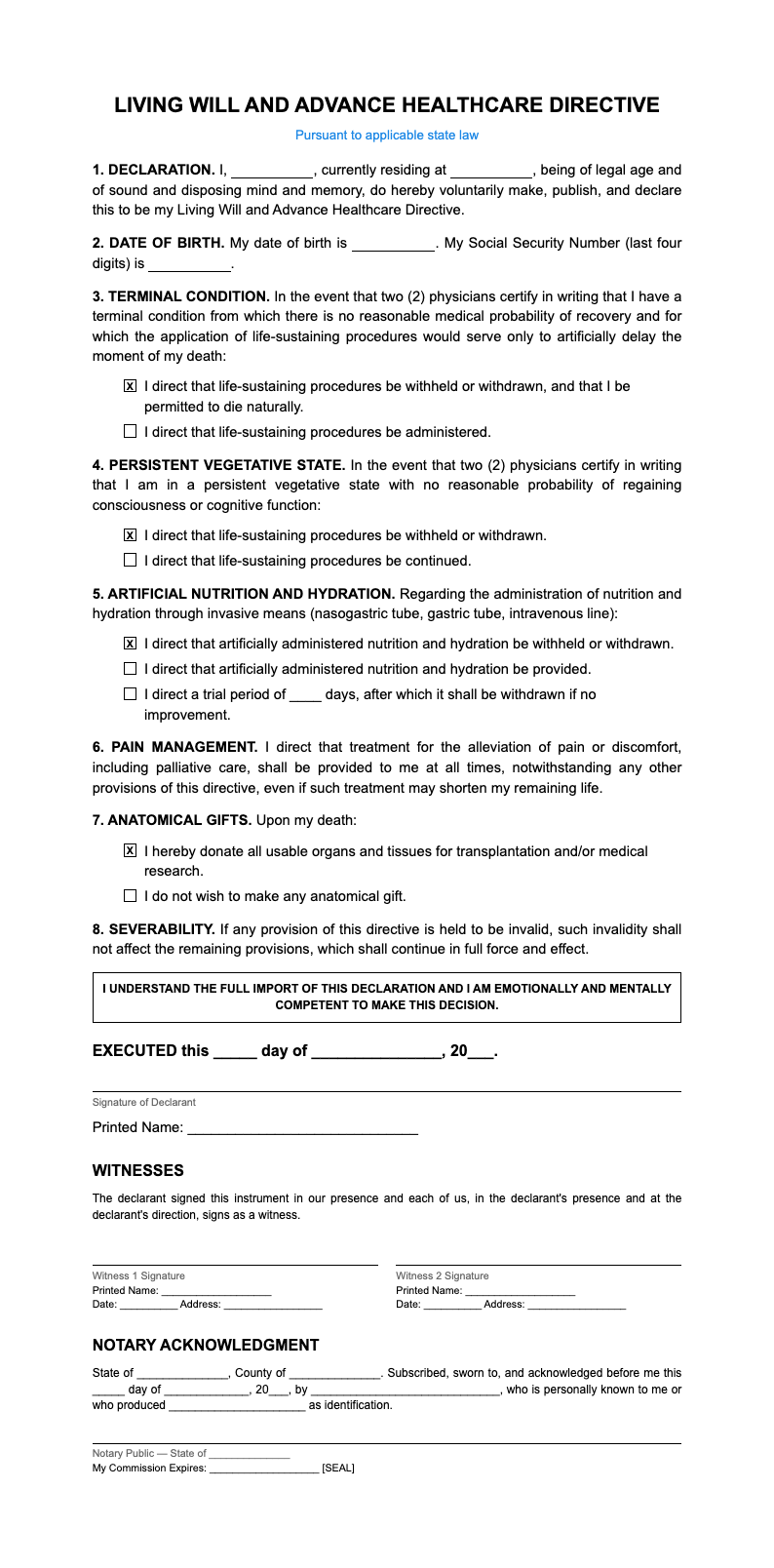 Legal Contract living will